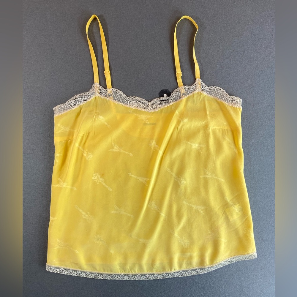Zadig & Voltaire Guitar Pattern Silk and Lace Camisole Top Size Small